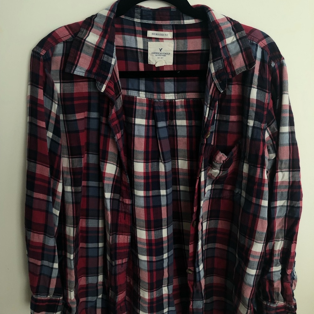 American Eagle red, white, and navy blue flannel